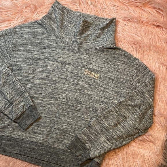PINK‎ Victoria’s Secret High Neck Pullover Gray Sweatshirt Size Small - Picture 2 of 6